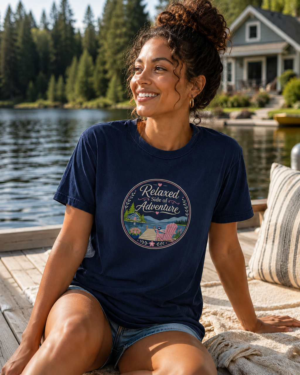 Relaxed Side of Adventure Women’s T-Shirt | Dark Shirt Cottage & Lake Life Graphic Tee