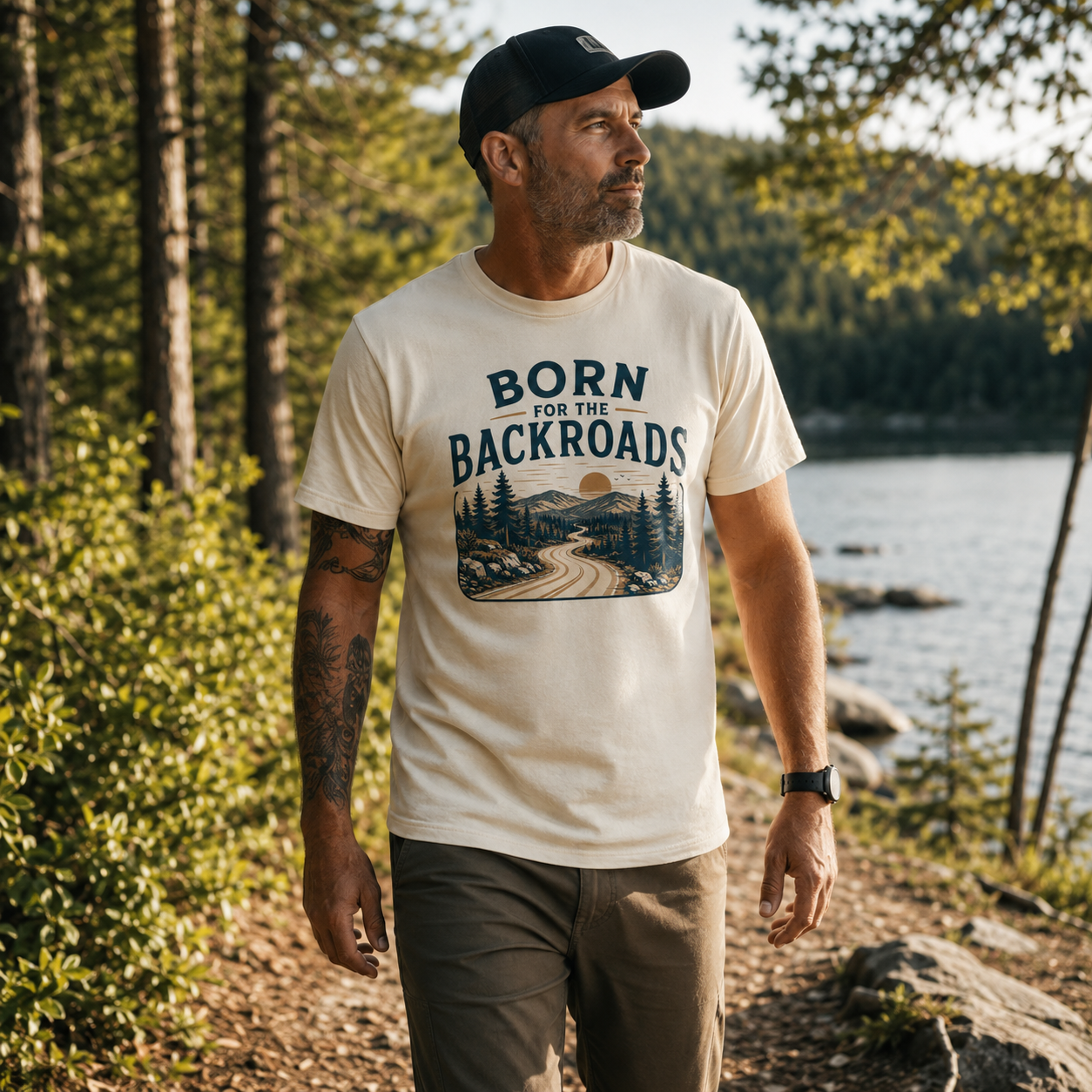 Born for the Backroads Men’s T-Shirt | Outdoor Road Trip & Cottage Graphic Tee